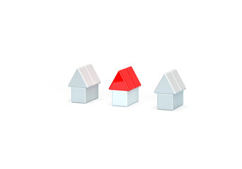 A pattern of geometric shapes of cubes. The composition of houses. 3d render on the topic of construction, purchase of housing, houses, cities, farms. Modern minimal style. Transparent background.