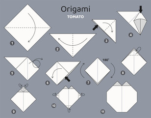 Origami tutorial for kids. Origami cute tomato.
