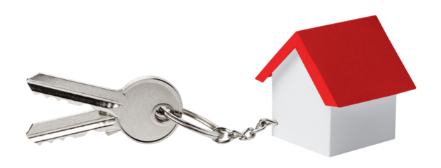 House keys with a house shaped keychain, cut out