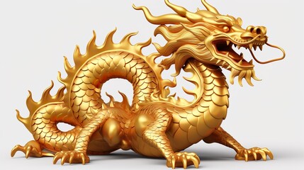 Fototapeta na wymiar Chinese golden dragon isolated on white. Golden traditional chinese dragon isolated on white