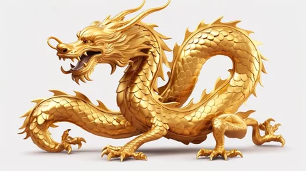Tuinposter Chinese golden dragon isolated on white. Golden traditional chinese dragon isolated on white © Damerfie