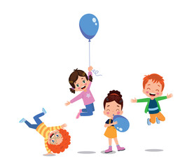 Happy kids cartoon collection. Multicultural children in different positions isolated on white background