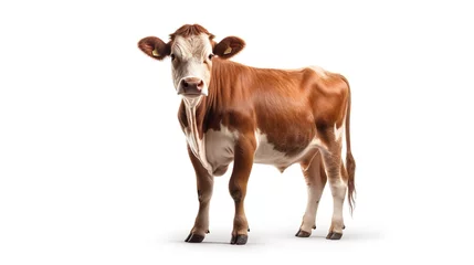 Schilderijen op glas cow cattle, a Scottish cow, isolated on white background © Damerfie