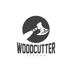 Ax Logo, Wood Cutting Tool Black Silhouette, Lumberjack Vector, Old Retro Vintage Minimalist Design, Icon Template Illustration
