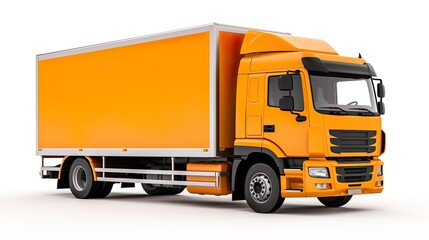 Modern orange european orange truck with white background