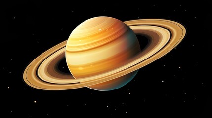 saturn planets in deep space with rings and moons surrounded. isolated on black background