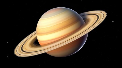 saturn planets in deep space with rings and moons surrounded. isolated on black background