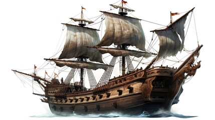 Naklejka premium pirates ship isolated on white background, adventures ocean liner