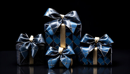 Gift boxes with ribbon in christmas concept. AI generated