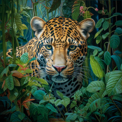 Majestic leopard in the rainforest. AI techonology - 631323492