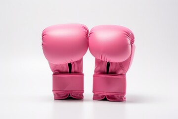 Pink boxing gloves representing fight against breast cancer. White background