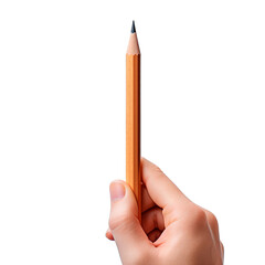 Hand holding pencil on isolated transparent background