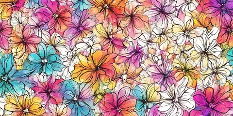 Badezimmer Foto Rückwand Background of many painted flowers. Nature illustration. Generative AI © Aleksei Solovev