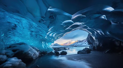 Fotobehang Insane Shot of an Ice Cave with a River. © Boss