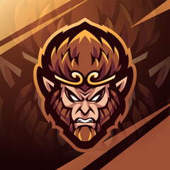 Monkey king head esport mascot logo design