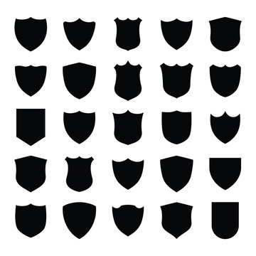 big set of shiled silhouette on white background