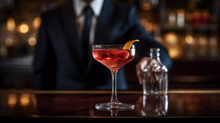 A Glass of Red Wine Gracing the Bar