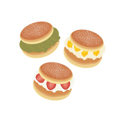 Logo Illustration of Korean Milk Cream Donuts with Matcha Mango and Strawberry Flavor