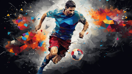 a surreal illustration about sport, vibrant colors, cubism, pixel art.