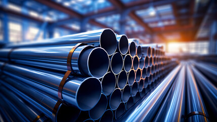 Industrial steel pipes with blurred background