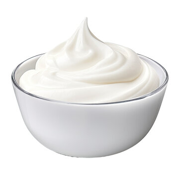 Bowl with sour cream, mayo, yogurt on transparent backround, fully focused, with clipping path.