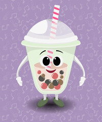 Cute Cartoon Bobba Tea Milk With Music Background Pattern