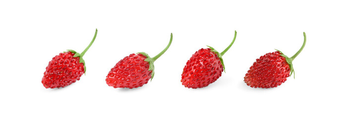 Set with sweet ripe wild strawberries isolated on white