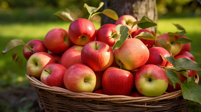 Wholesome Basket of Fresh, Ripe Apples, Vibrant Autumn Harvest Delights