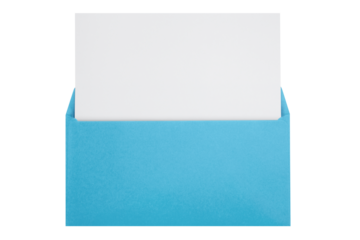 Open blue envelope with a blank paper inside, cut out