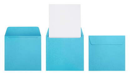 Set of blue square paper envelopes, cut out