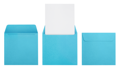 Set of blue square paper envelopes, cut out