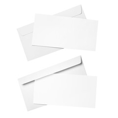 Set of white envelopes with blank papers, cut out