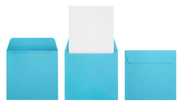 Set of blue square paper envelopes, cut out