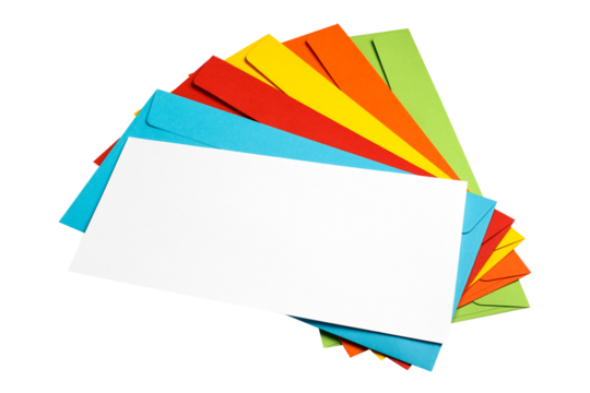 Multicolor set of envelopes with a blank paper, cut out