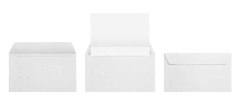 Set of white envelopes cut out