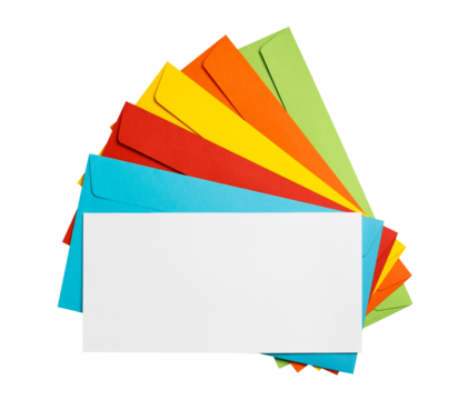 Multicolor set of envelopes with a blank paper, cut out