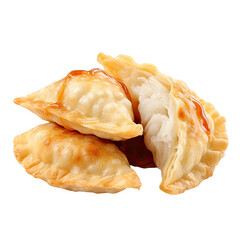 Fried onion covered dumplings on transparent backround. With filling. Clipping path.