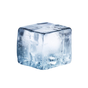 A solitary ice cube photographed in a studio with a transparent backround.