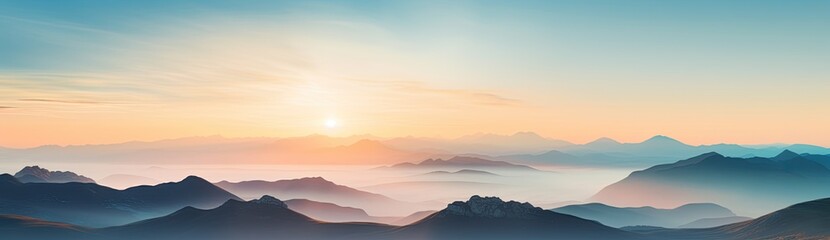 Obraz premium Beautiful panoramic view of a landscape with mountains, hills and a bright sky.