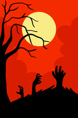 Moon Retro Flat Design Horror Background Illustration