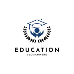 Fototapeta premium Education logo design creative idea with laurel symbol for school university
