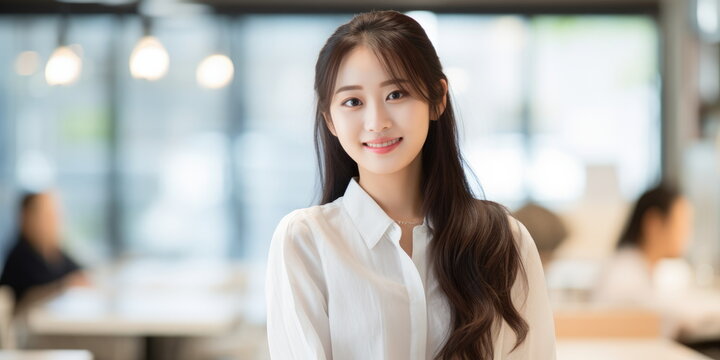 Young female worker or student. Asian, in white blouse or shirt, happy confident attitude, freshman feel . hand-edited generative AI.
 - Powered by Adobe