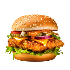 Chicken cheeseburger on transparent backround