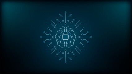 Fototapeta na wymiar Illustration of a circuit board with a brain. Artificial intelligence background.
