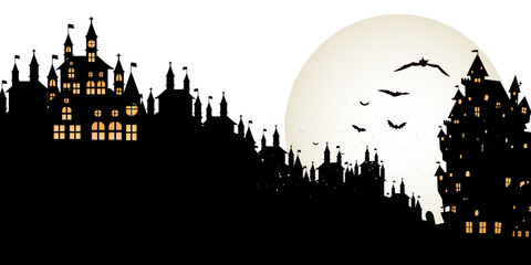 ハロウィン　城　満月　秋　背景