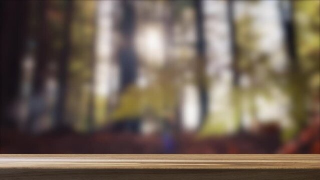 Empty Table and Forest in the Background. Products can be Placed on the Table or Text with a Message can be Written.