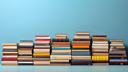 pile of books on minimalistic background or stock of books for world book day background
