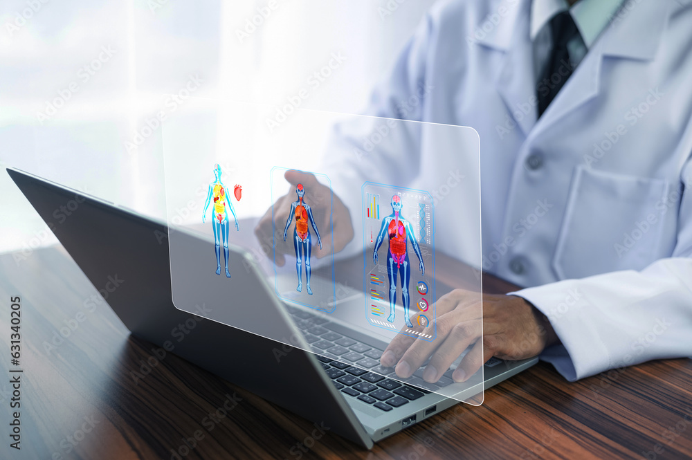 Poster documents concept, doctor use computer connection server data base patient for technology treatment 