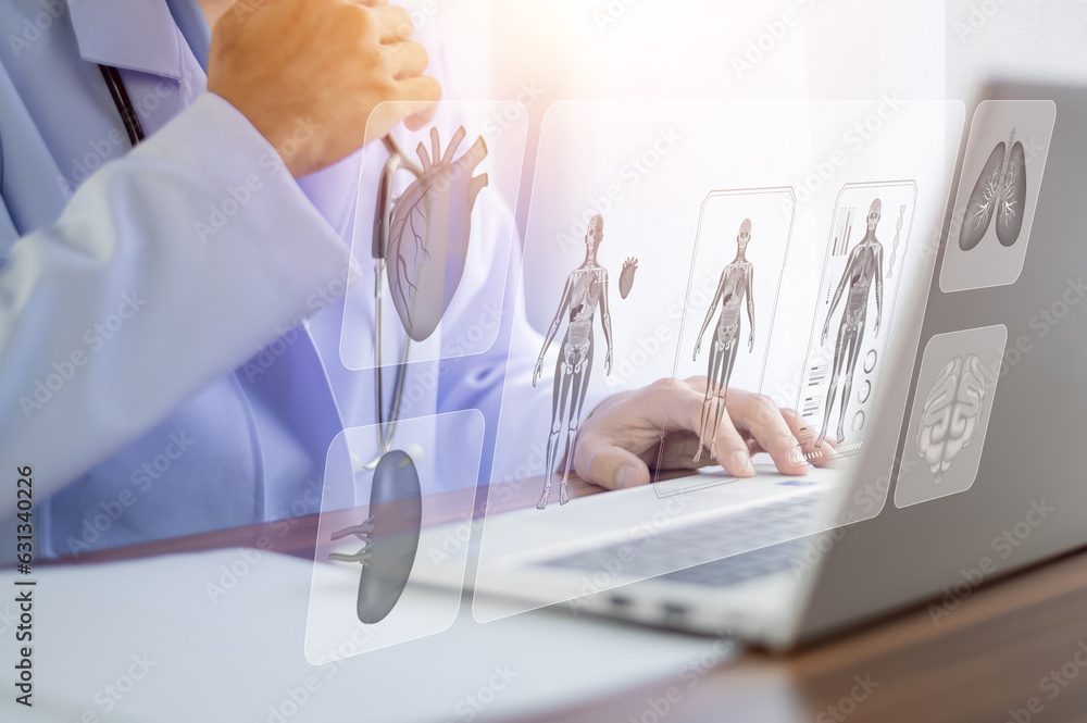 Poster documents concept, doctor use computer connection server data base patient for technology treatment 