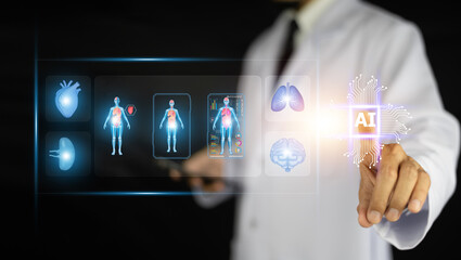 Doctor AI, artificial intelligence in modern medical technology and IOT automation. Doctor using AI...